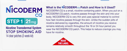 NicoDerm CQ Step 1 Nicotine Patches to Quit Smoking, 21 mg, Stop Smoking Aid, 14 Count